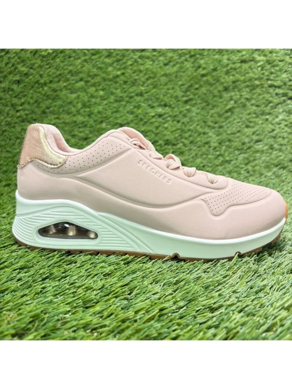 Skechers Uno Shimmer Away Womens Size 6.5 Pink White Running Shoes Sneakers